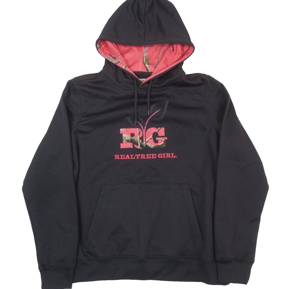 Realtree Girl Hoodie Womens XL Black Camo Pullover Sweatshirt Embroidered Logo